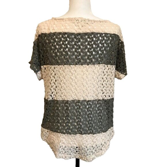 STARING AT STARS Urban Outfitters Crochet Top Size XS Cream Sage Green Striped - Picture 4 of 6